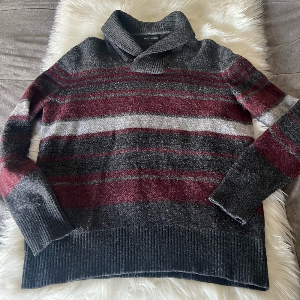 Banana Republic Sweater Men’s Size XL Merino Wool Blend Striped Mock Neck